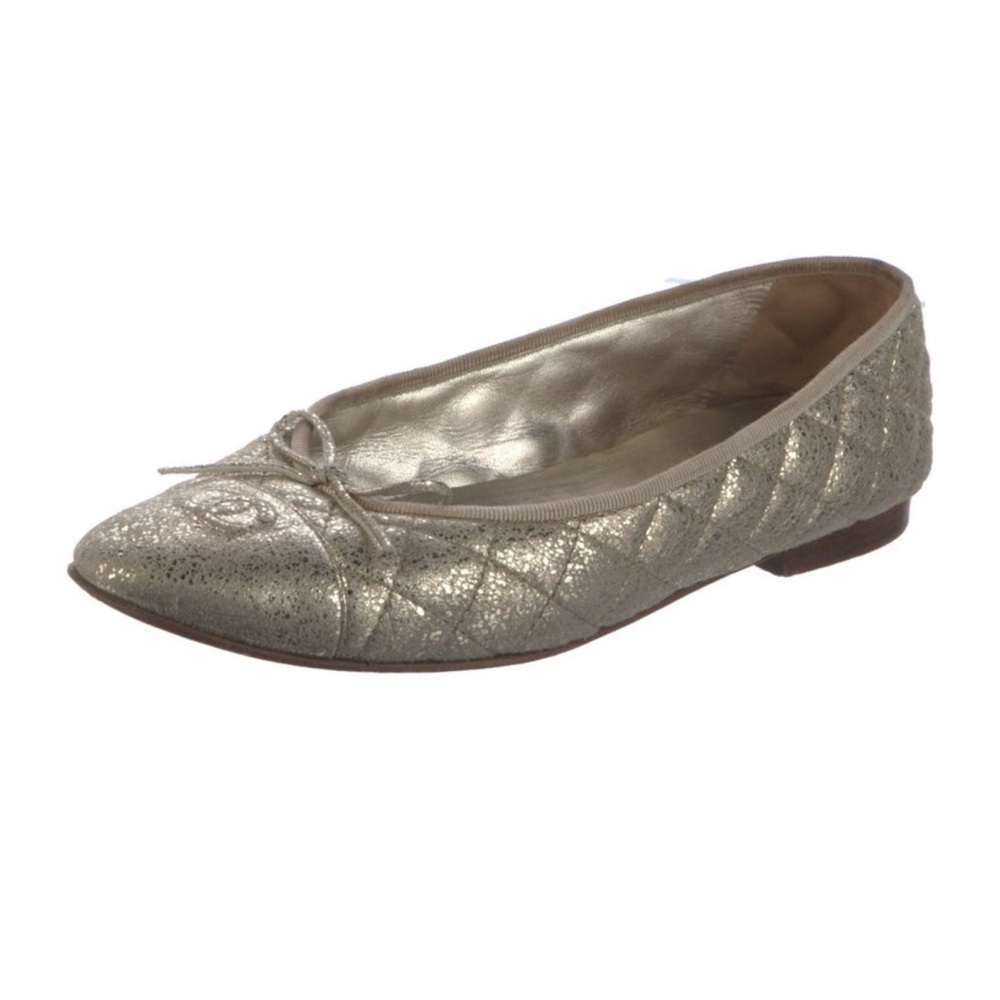 Chanel Iconic Quilted goatskin Gold Ballet Flats 41.5 CC interlocking logo - Picture 6 of 10